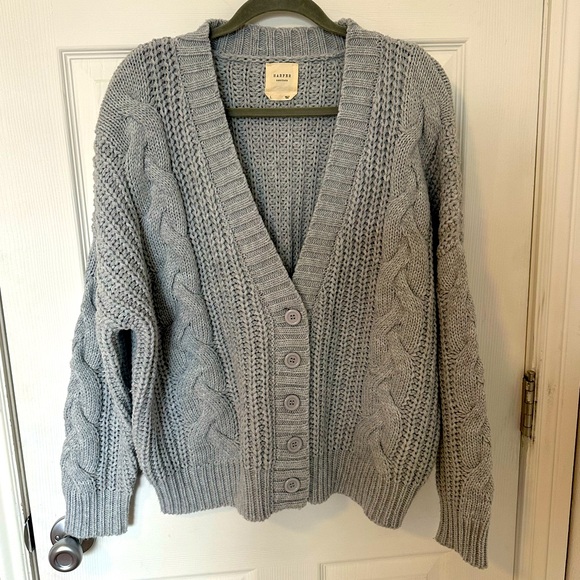 Francesca's Collections Sweaters - Harper Heritage light blue cable knit cardigan sweater, size L